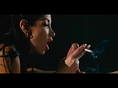 Play MP4 - Clea Gaultier Smoking Cigarette - Horny French Brunette with HUGE Fake Sexy Tits Blowing Smoke