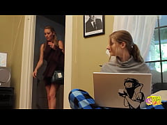 Play MP4 - Two skinny brunette babes sneak off to fuck in the kitchen at work