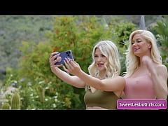Play MP4 - Sexy blonde lesbians Serene Siren&comma; Jazlyn Ray taking selfies b the pool and make out