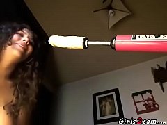 Play MP4 - Brunette masturbates with a vibrator and a dildo machine