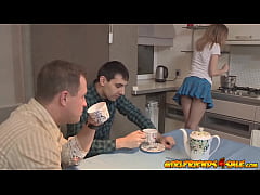 Play MP4 - Kinky boy watches his big tits babe drilled in the kitchen