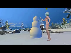 Play MP4 - This girl does not mind being in her underwear on her terrace making a snowman