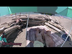 Play MP4 - &num;2 Exhibitionist Wife Outdoor Amateur Milf Handjob Big Cock on Nudity Beach public in front of voyeur with cumshot - MissCreamy