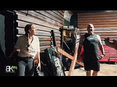 Play MP4 - The Nosey Neighbor gets tied up and gags on big cock while double stuffed in dungeon