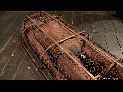 Play MP4 - Ebony slut in small cage gets vibrated