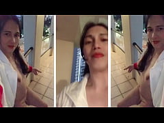 Play MP4 - gorgeous shemale shows naked in balcony while smoking