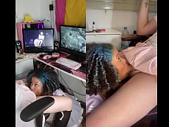 Play MP4 - Trans Girl getting a blowjob while playing games