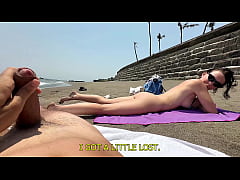 Play MP4 - Blowjob on a public nudist beach and passionate sex in a hotel room with creampie