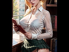 Play MP4 - AI generated blonde librarian flashes pussy