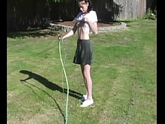 Play MP4 - Zoe Plays with Water Hose Wetting Pierced Tits & Her Pussy