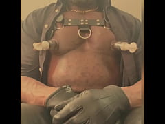Play MP4 - Black Mature Muscle Leather Titpump Nipple Play & BBC Cum
