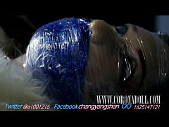 Play MP4 - b&period; Play Self-bondage in leather b&period; nylon plastic wra in head