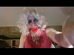 Play MP4 - Gagged&comma; Piss Soaked Fag&comma; Sarah Millward&comma; wanks clitty&comma; inserts big&comma; black&comma; cock into her fanny&comma; also known as her arsehole&excl; BDSM humiliation&period;