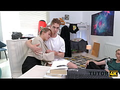 Play MP4 - TUTOR4K&period; Slutty tutor with natural tits is enjoying 2 hard cocks during the lesson