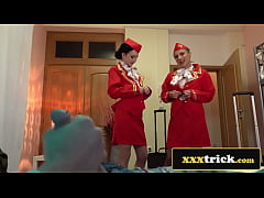 Play MP4 - Two Glamorous Flight Attendants Fuck Lucky Dude In a Hostel - Caroline Mann&comma; Lindsey Cruz