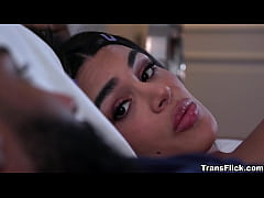 Play MP4 - Trans Eva Maxim exposing her nakedness in bed to Shadow making him unable to resist the temptation and they fuck