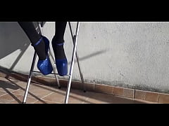 Play MP4 - Denim shorts&comma; black tights and gorgeous 8 inch heelsSitting on a stool or standing&comma; you can see my sexy outfit&comma; my long &period;&period;&period;