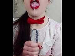 Play MP4 - Hot secretary Lammy Pixel in a red miniskirt teases&comma; deepthroats and masturbates with her small tits