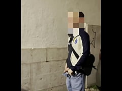 Play MP4 - Amateur boy taking his fat cut cock out of his jeans and pissing in the street