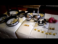 Play MP4 - girl in female mask and  latex self-bondage Chastity belt