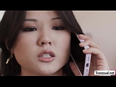 Play MP4 - Aroused Tgirl fucks busy Asian on her table