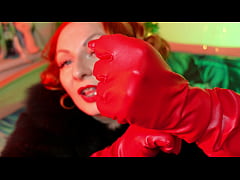 Play MP4 - red gloves fetish tease and seduce video - leather and fur ASMR clip with hot sounding