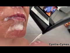 Play MP4 - Blow Job when He watches My Porn on Laptop with a lot Cum In My Mouth