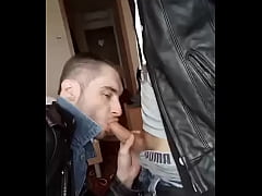 Play MP4 - Young guy in leather and jeans suck dick by bad boy in leather jacket