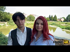 Play MP4 - HUNT4K&period; Little redhead whore with natural tits showed her sex skills in public in front of her BF