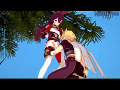 Play MP4 - Amber and Fischl &lpar;Amy&rpar; and Aether intense sex&period; - Genshin Impact Hentai