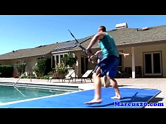 Play MP4 - Gay muscular jocks fighting by the pool