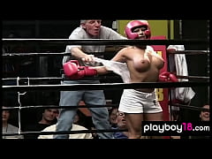 Play MP4 - Ebony pornstar Angela Lady Armani and Jamie Lynn fighting in a boxing ring