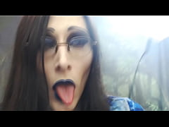 Play MP4 - Blue dress trans ho makes her big cock cum live