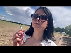 Play MP4 - Smoking Cigarette and Bouncing Boobs in Male Shirt to get private place for masturbate and fast Orgasm