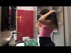 Play MP4 - Dental Floss Smallest Panties G-String Girl under her Cut Shortest Short Skirt shows Pussy Lips and Naked Ass