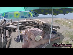 Play MP4 - On a nudist beach in Tenerife&comma; the stepdaughter jerks off her stepfather's cock without shame