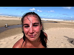 Play MP4 - Slut giving blowjob and handjob on beach&comma; cum facial