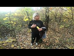 Play MP4 - Chubby on forest smoking and play with toy with  boobs